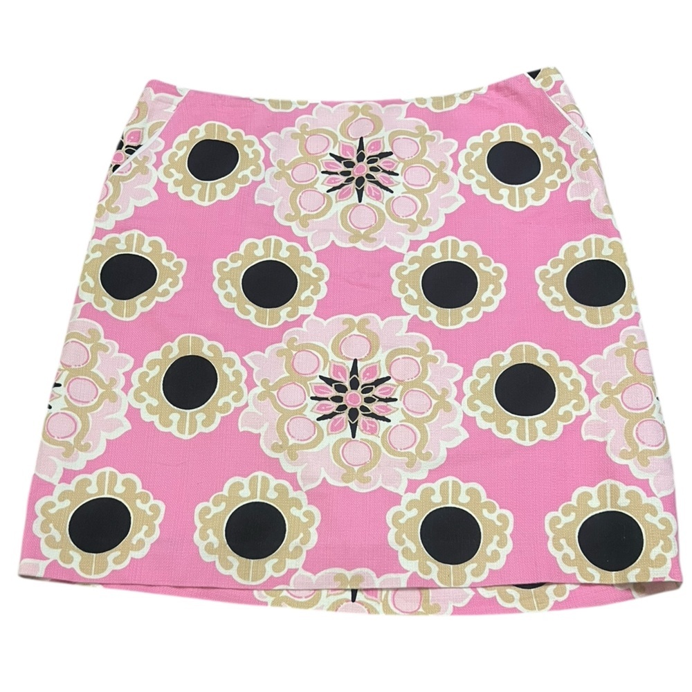 Lilly Pulitzer pink tan and black medallion skirt with pockets